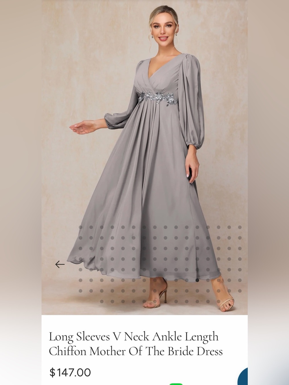 Ever Pretty Gray V-Neck Long Sleeve Maxi Dress with Embellished Waist